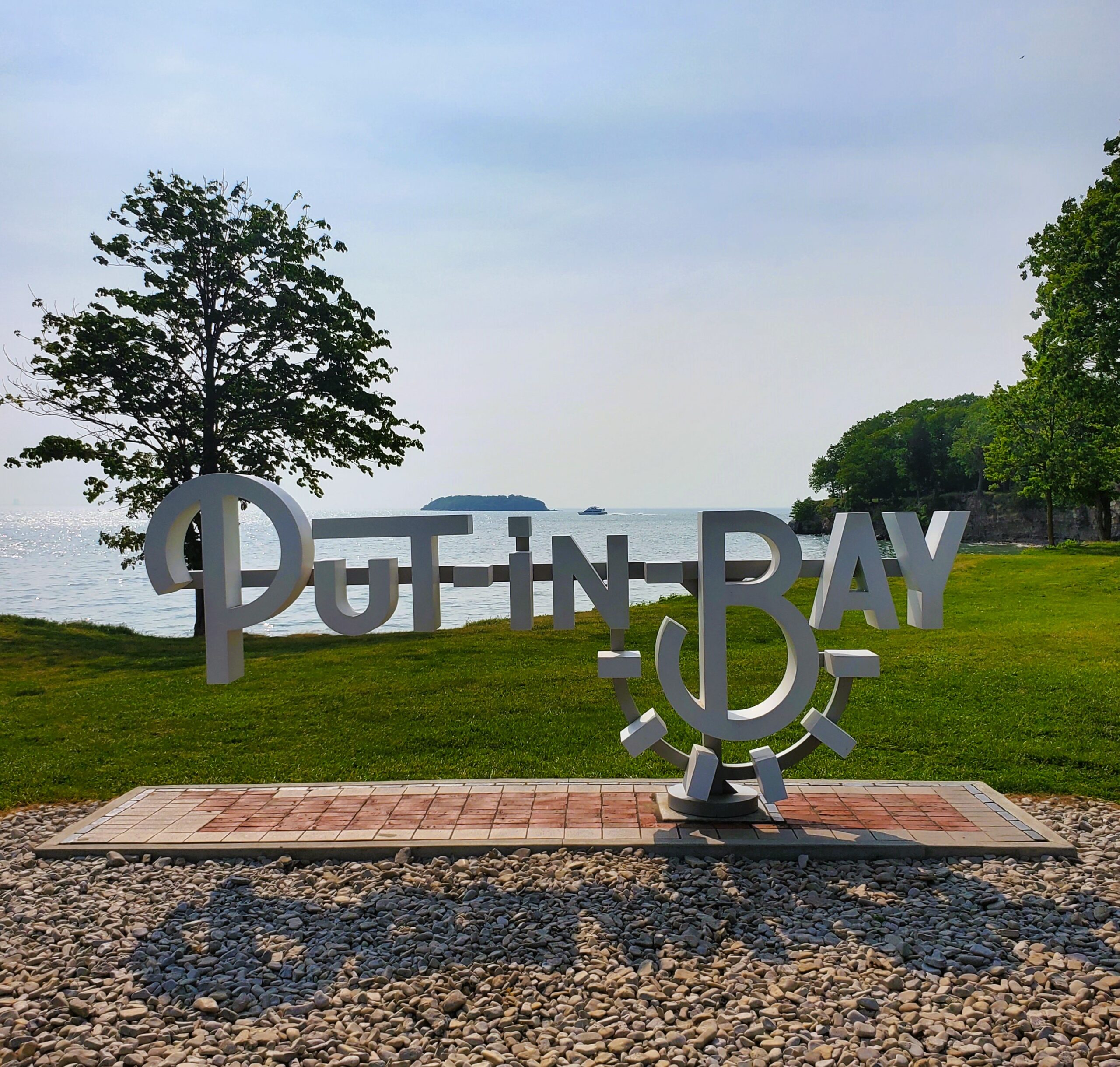 put-in-bay sign on the south bass island state park, ohio