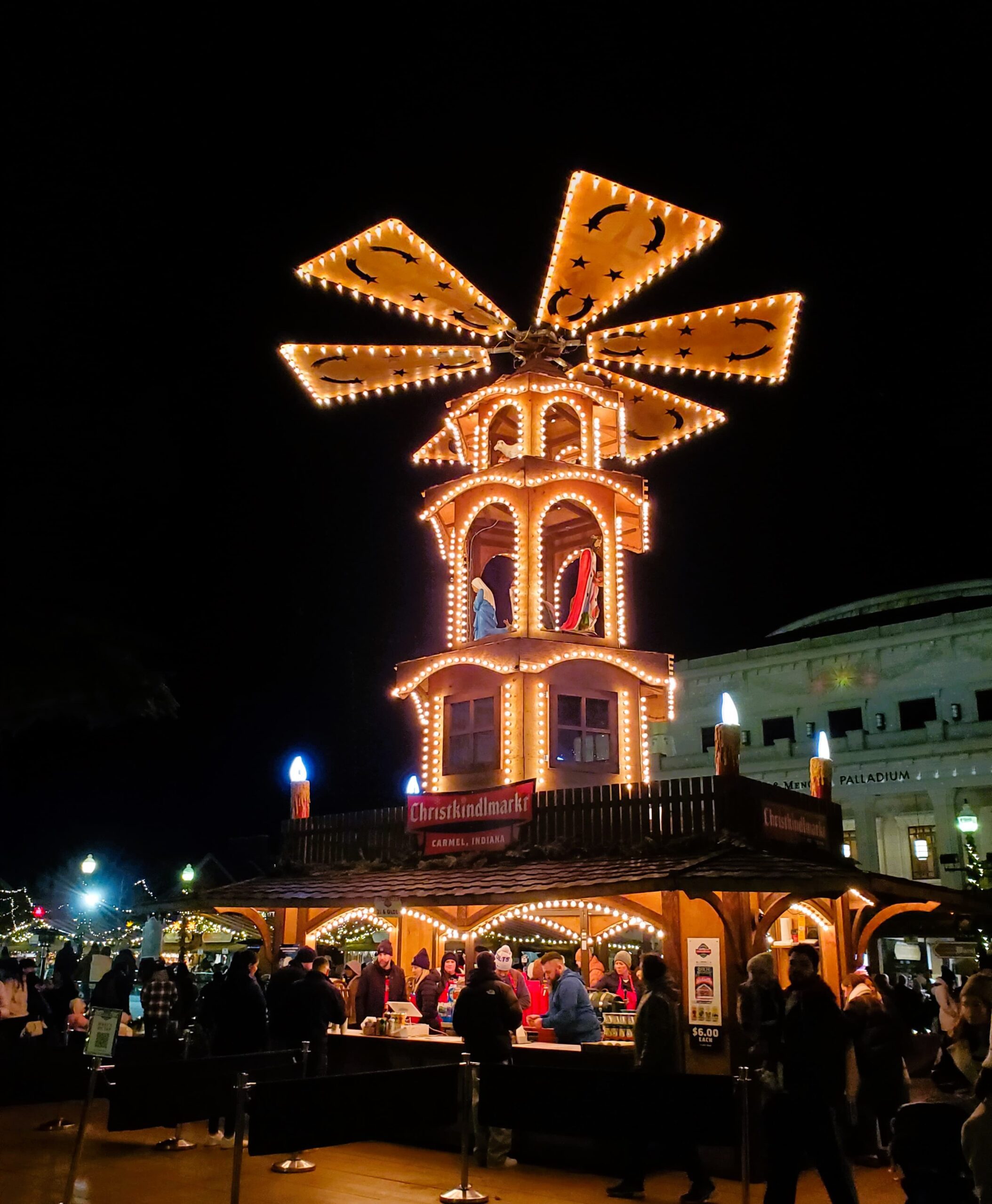 Iconic Glühwein Pyramid at the Carmel Christkindlmarkt, Indiana
